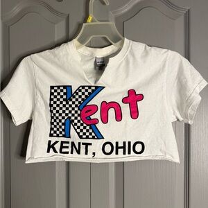 White Cropped Tee with Checker Graphic